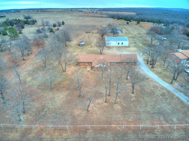 drone / aerial view with a rural view