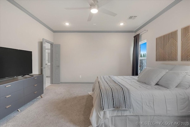 4255 S 173rd E Ave, Tulsa, OK 74134 - bedroom featuring crown molding, light colored carpet, a ceiling fan, and recessed lighting