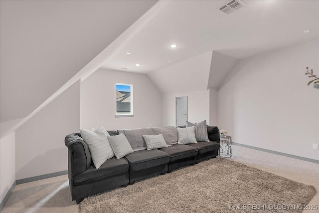 4255 S 173rd E Ave, Tulsa, OK 74134 - living room featuring carpet, vaulted ceiling, and recessed lighting