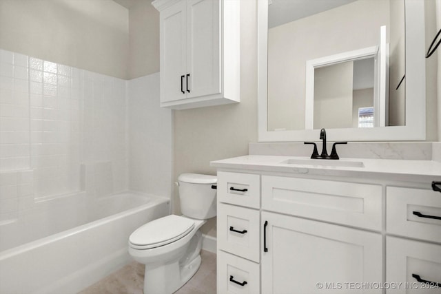 full bathroom with toilet, vanity, and shower / bathing tub combination