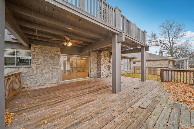 wooden terrace with ceiling fan