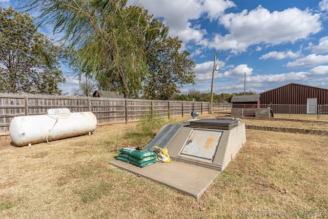 entry to storm shelter with a yard