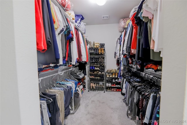 walk in closet with carpet floors