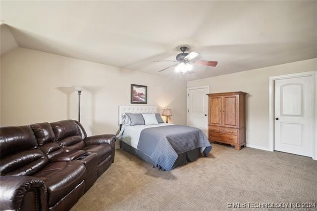 bedroom featuring carpet flooring and ceiling fan