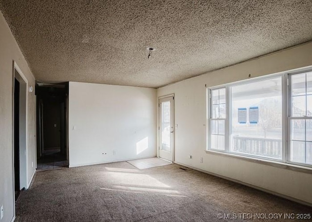 spare room with carpet flooring and a textured ceiling