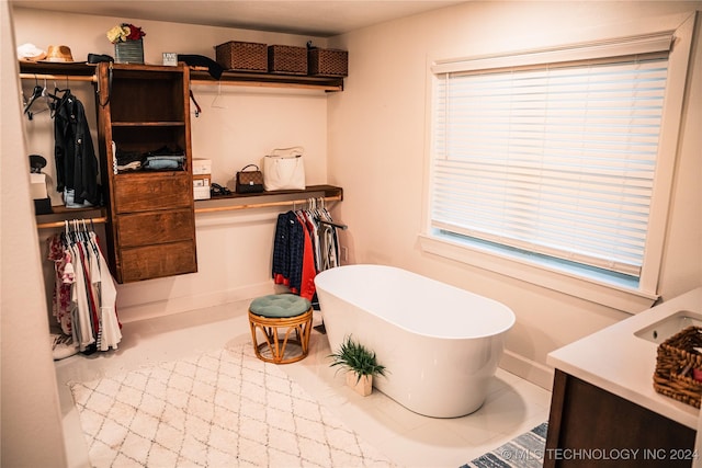 bathroom featuring vanity and a tub