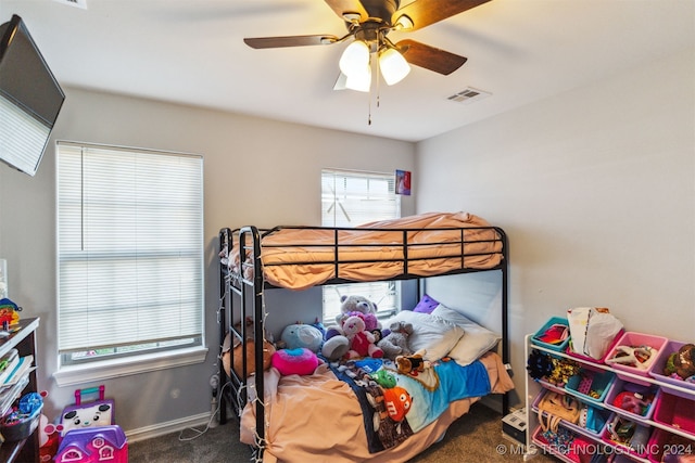 bedroom with carpet flooring and ceiling fan