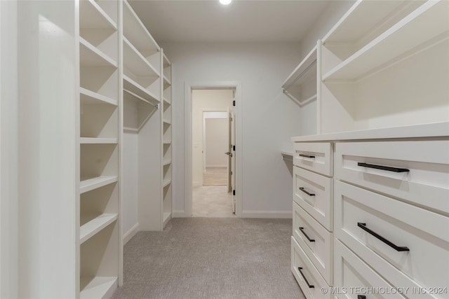 spacious closet with light colored carpet