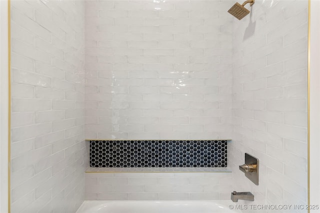 full bathroom featuring a bath and a tile shower