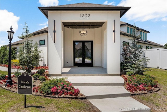 property entrance with french doors