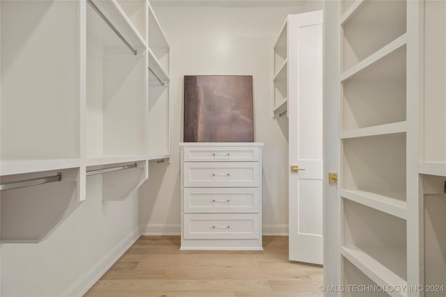 spacious closet with light hardwood / wood-style floors