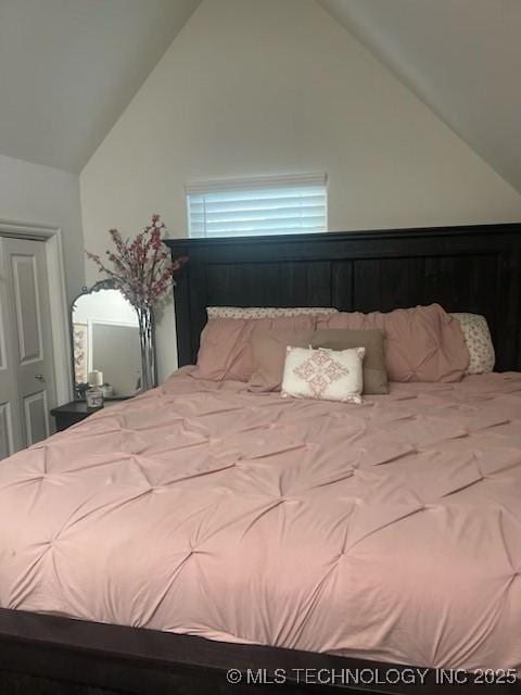 bedroom with lofted ceiling