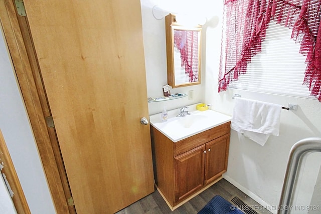 bathroom featuring vanity and wood-type flooring