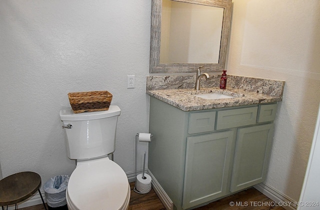 bathroom featuring vanity, wood-type flooring, and toilet