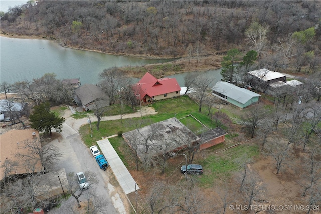 drone / aerial view featuring a water view