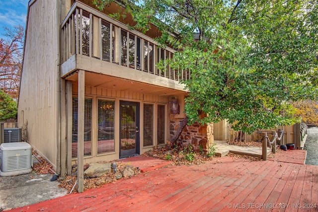 wooden terrace featuring central AC