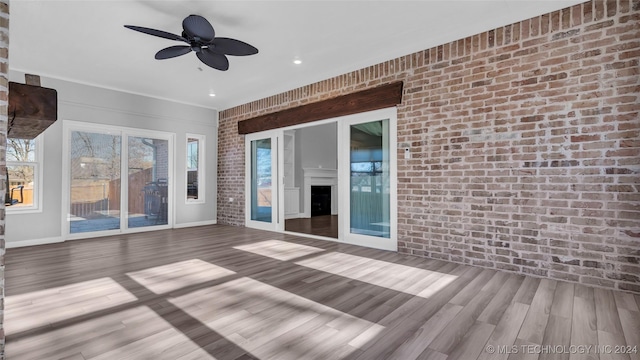 interior space featuring ceiling fan