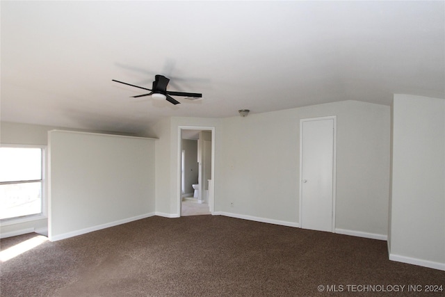 additional living space featuring ceiling fan, carpet, and lofted ceiling