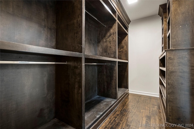 spacious closet with dark hardwood / wood-style flooring