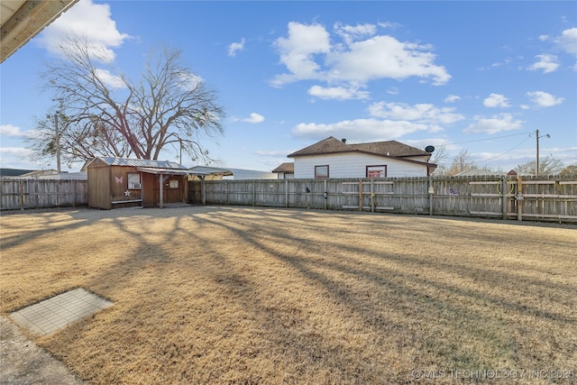 view of yard with a storage shed