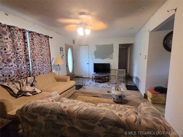 living room featuring ceiling fan