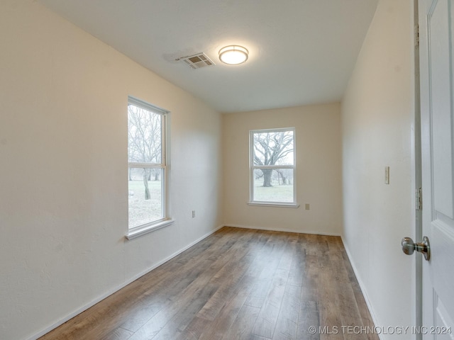 spare room featuring plenty of natural light and wood-type flooring