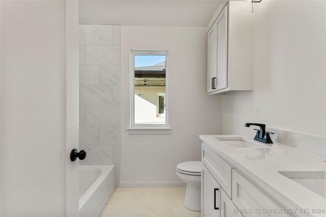 full bathroom featuring plenty of natural light, vanity, shower / bath combination, and toilet