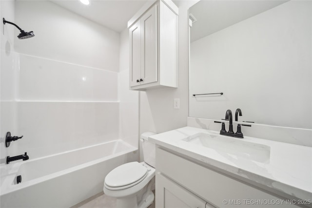 full bathroom featuring vanity, toilet, and  shower combination