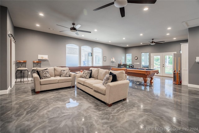 living room with french doors and billiards