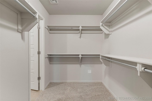 spacious closet featuring light carpet