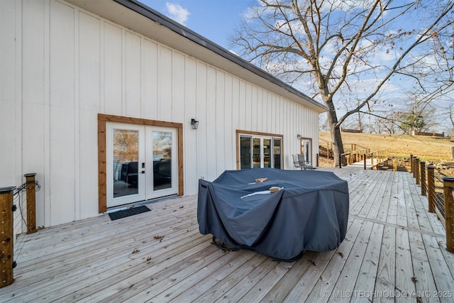 deck featuring a grill and french doors