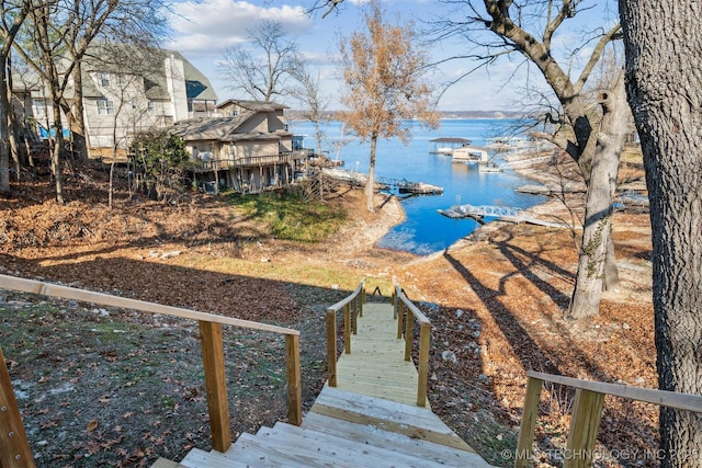 dock area with a water view