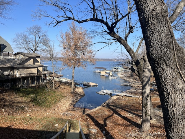 view of dock with a water view