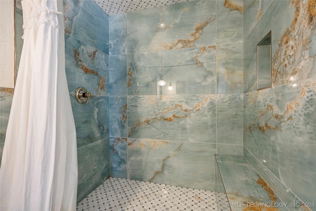 bathroom with a shower with curtain