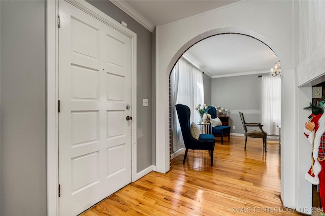 foyer entrance featuring plenty of natural light, wood-type flooring, and ornamental molding