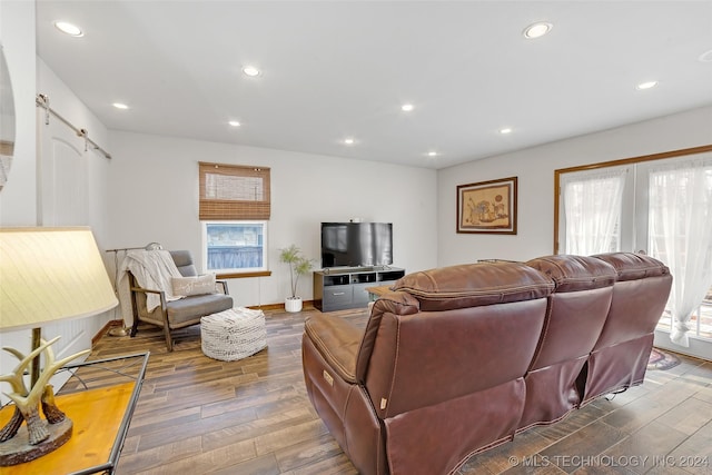 living room featuring dark hardwood / wood-style floors