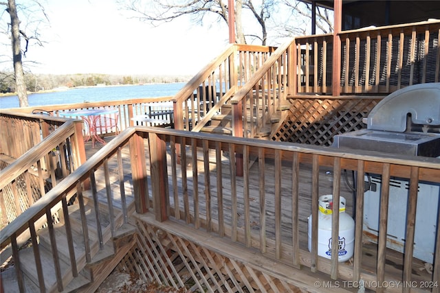 deck with a water view