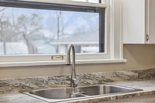 details featuring white cabinetry and sink