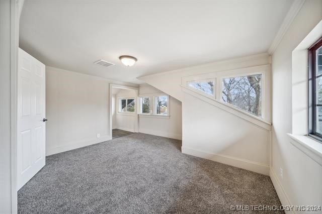 additional living space with dark colored carpet