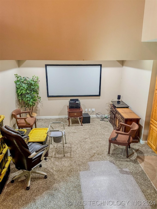 home theater room featuring carpet floors