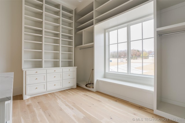 spacious closet featuring light hardwood / wood-style floors