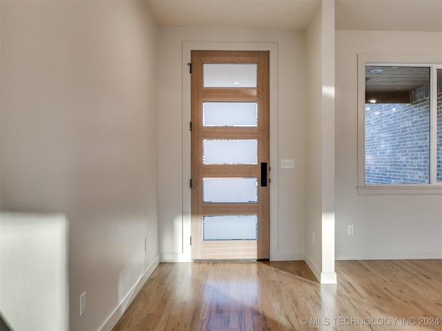 foyer entrance featuring baseboards and wood finished floors