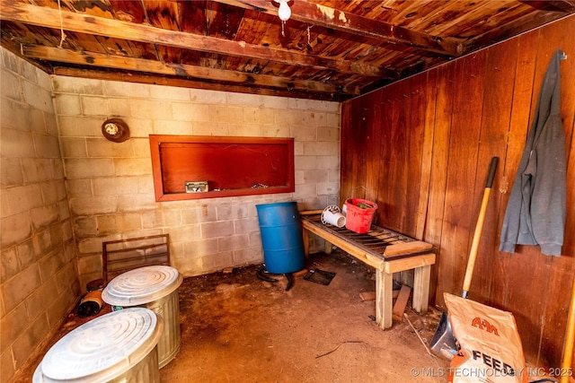 basement with wooden ceiling