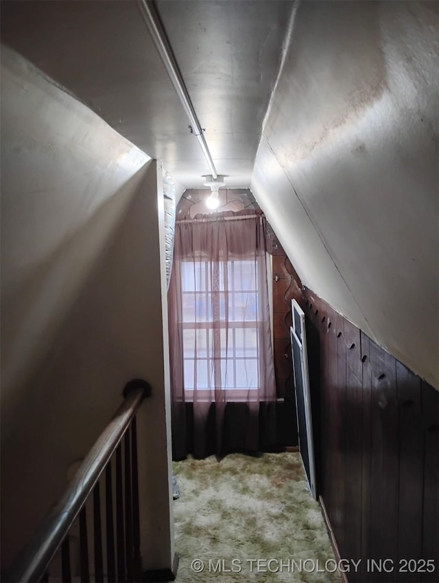 bonus room with light carpet and lofted ceiling