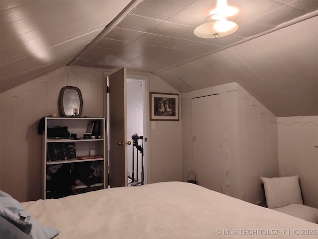 bedroom with lofted ceiling