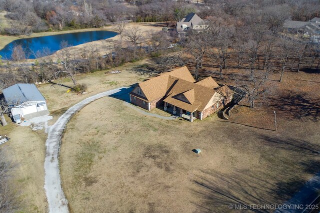 aerial view featuring a water view