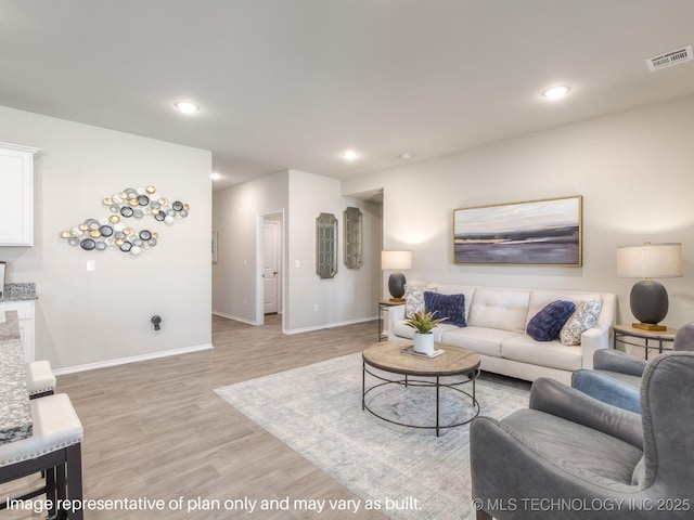 living room with light wood-type flooring