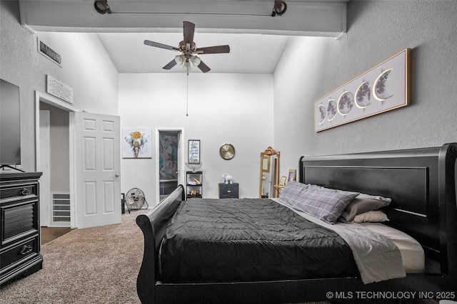 bedroom featuring carpet and ceiling fan