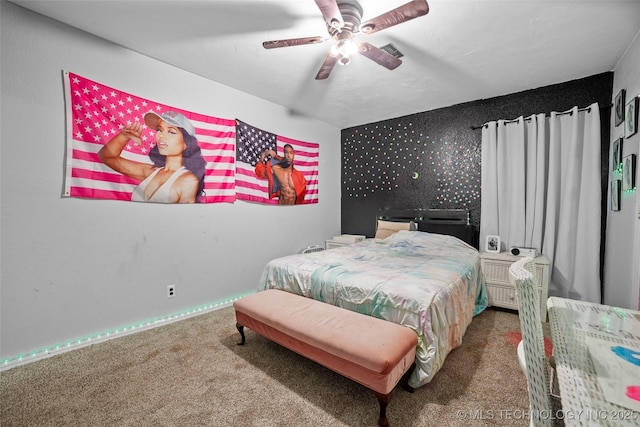 bedroom featuring carpet and ceiling fan