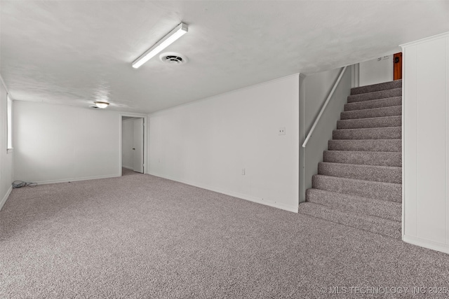 basement featuring carpet flooring